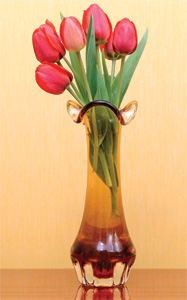 A vase of flowers: the vase clearly shows design; surely the flowers do much more so