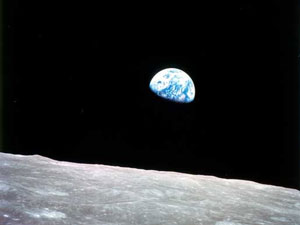 One of the first photos of the earth in space as shot by the Apollo 8 astronauts.
