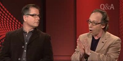 John Dickson (at left) and Lawrence Krauss on the ABC’s Q&A program, February 2013.  The ‘blogosphere’ was active for 
days afterwards as Christians and atheists argued as to who had ‘won’ on the night.