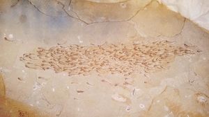 A Swimming School of Fish Fossilized in Real Time
