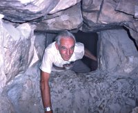 David crawling through a mastaba